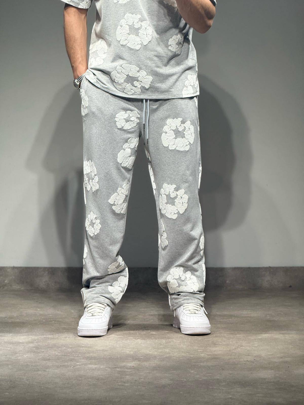Ensemble Tee-Shirt et Pantalon jogging Fleur Gris chiné