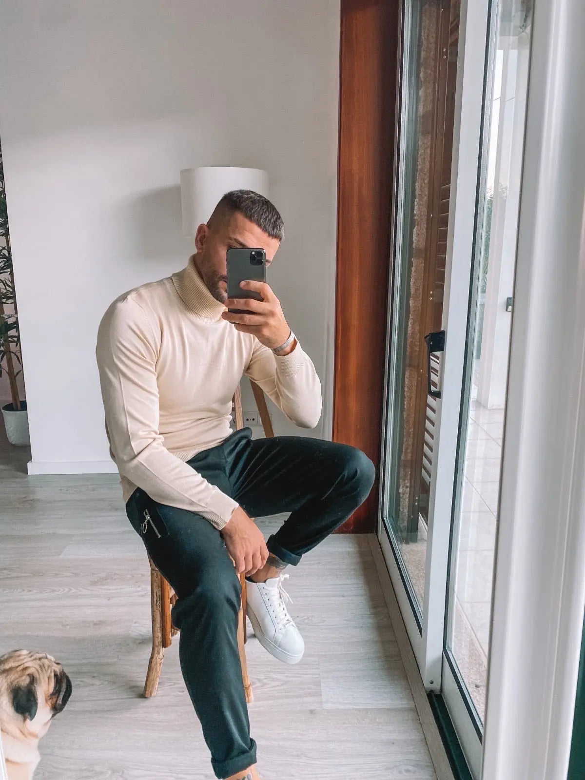 Pull col Roulé Homme Abricot bonhomme