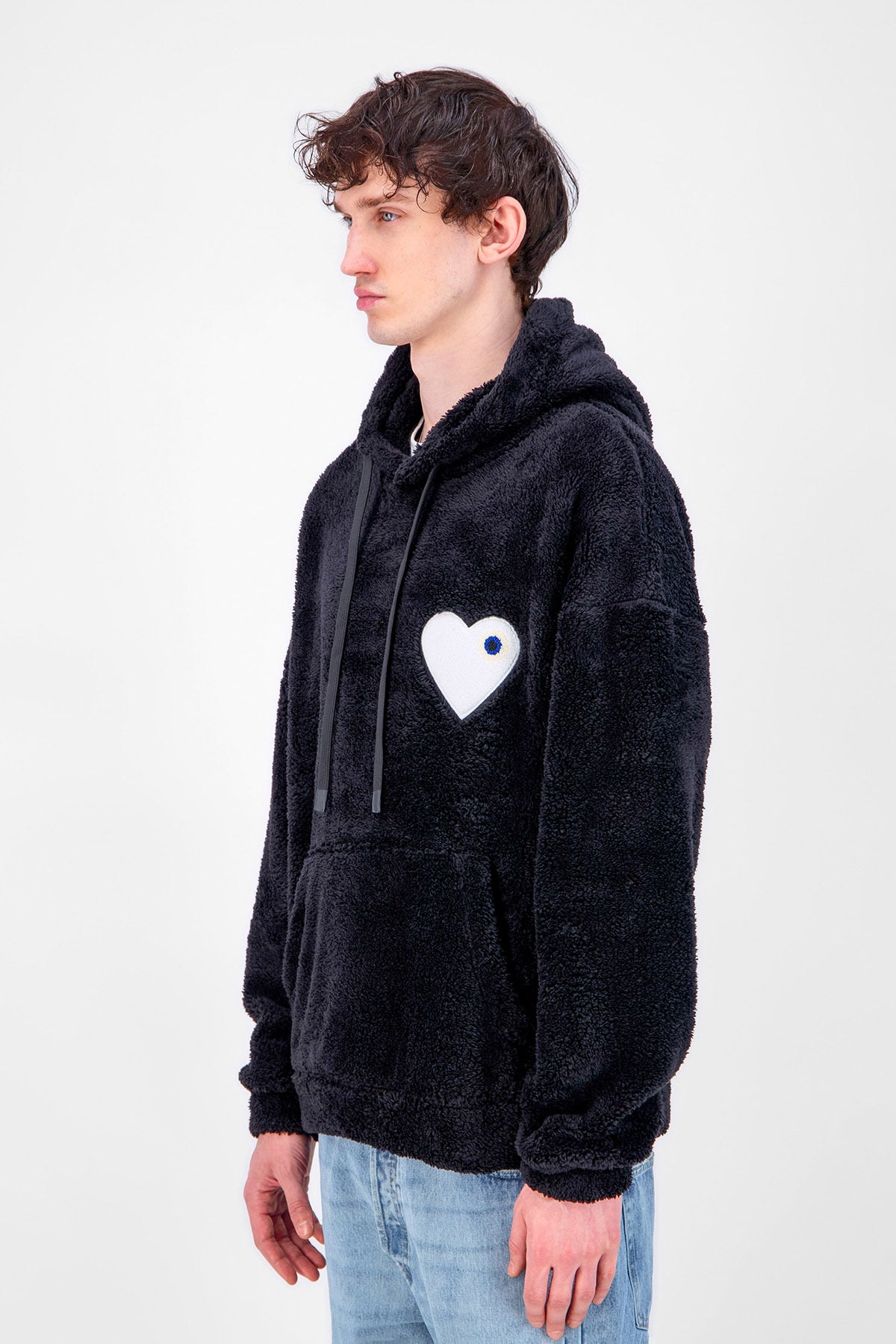 Sweat Moumoute à Capuche Noir Avec Cœur Blanc