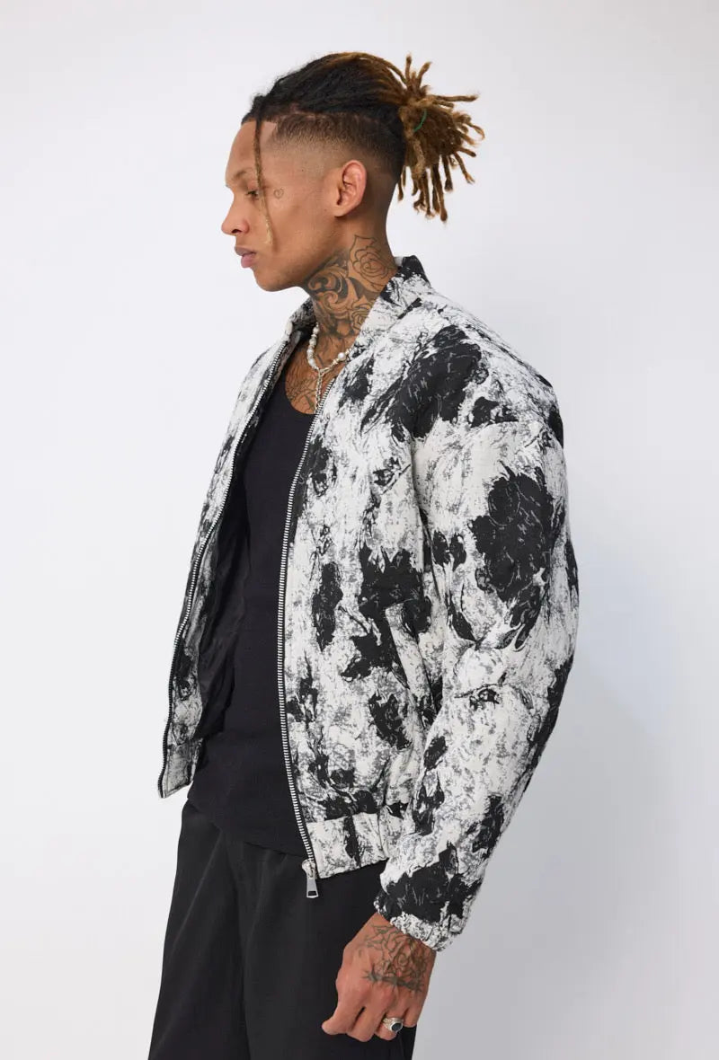 Vestes bomber Homme Blanc Noir Floral bonhomme