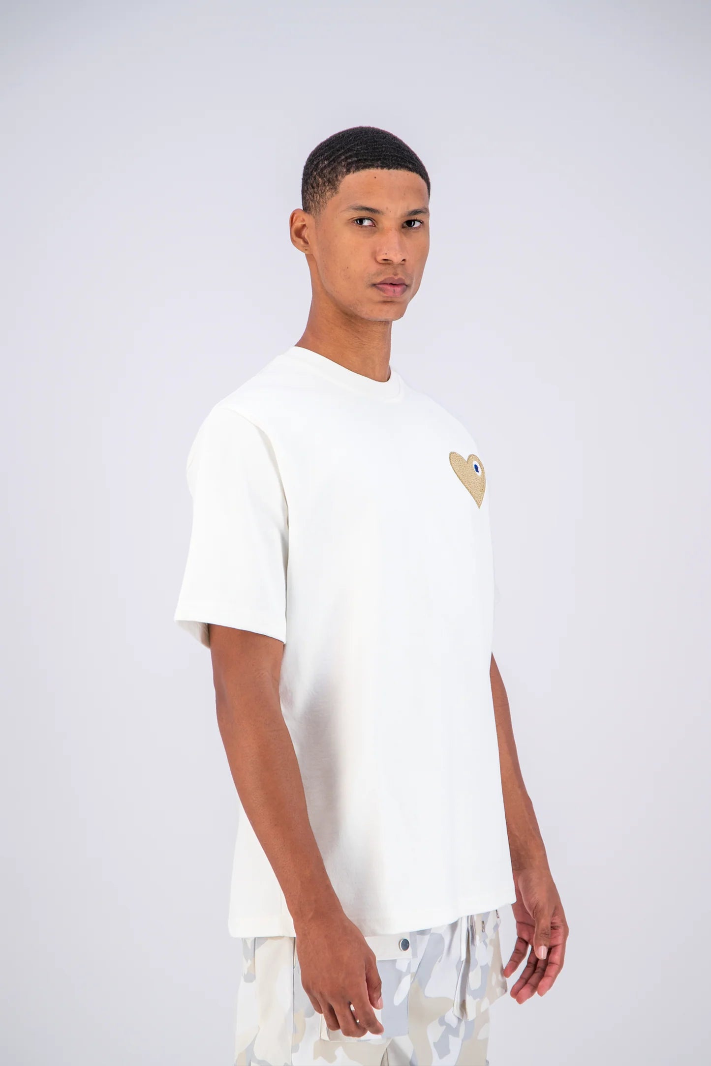 Tee shirt Blanc avec motif Coeur Beige Homme