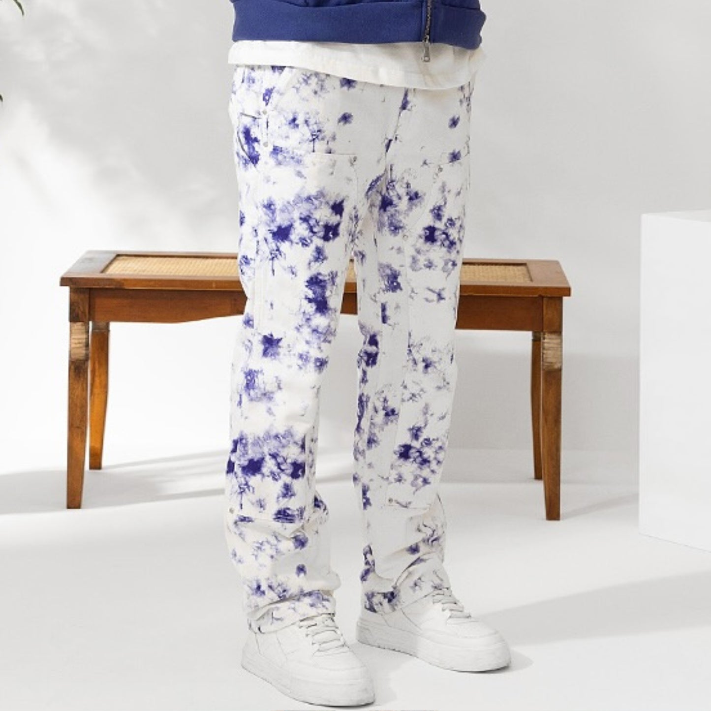 jeans blanc coupe carpenter tye and dye homme