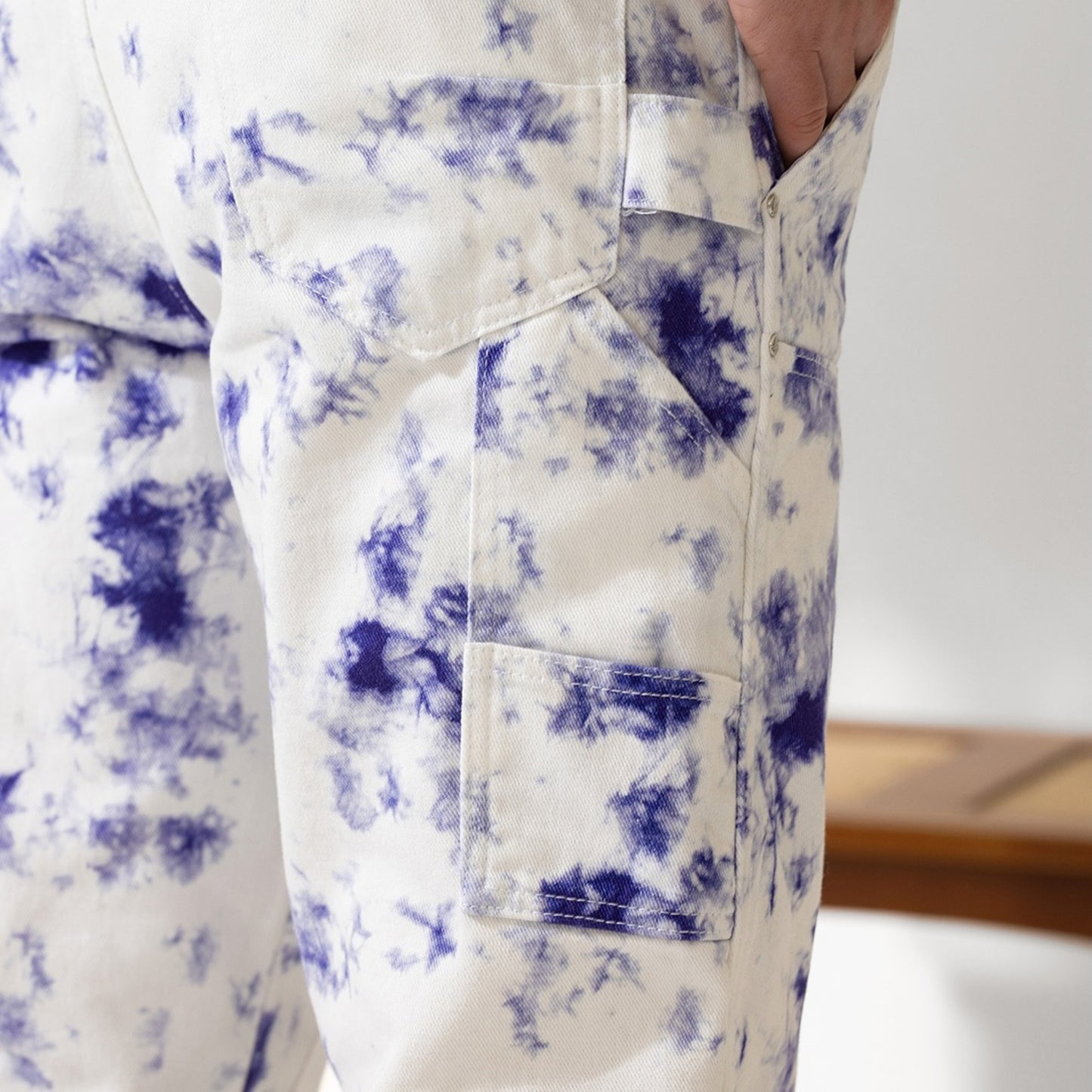 jeans blanc coupe carpenter tye and dye homme