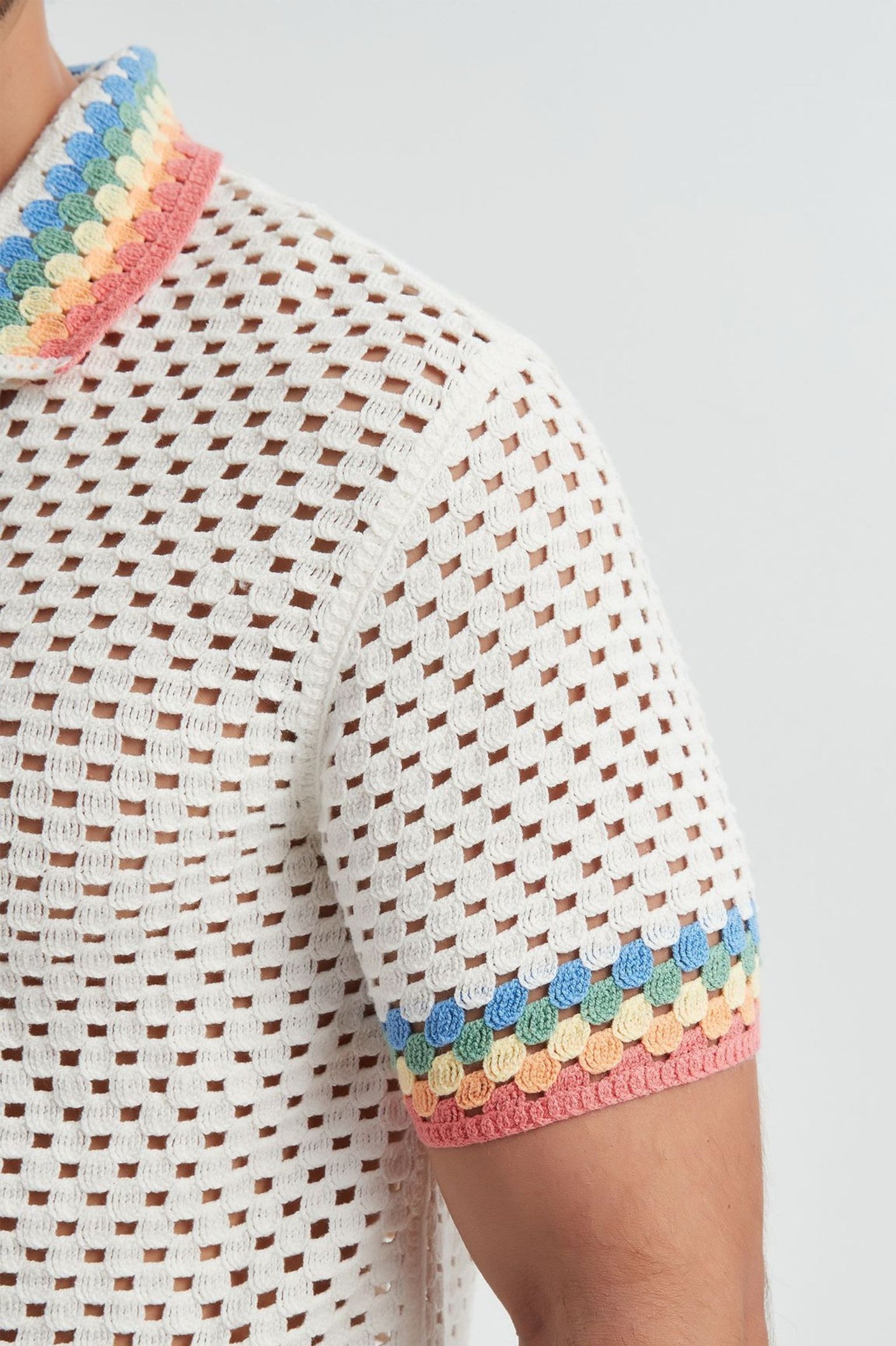 Chemise Crochet Homme Blanc Multi-couleurs