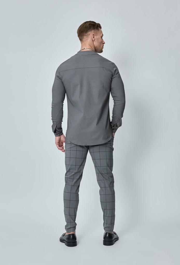 Chemise slim à boutons gris col mao