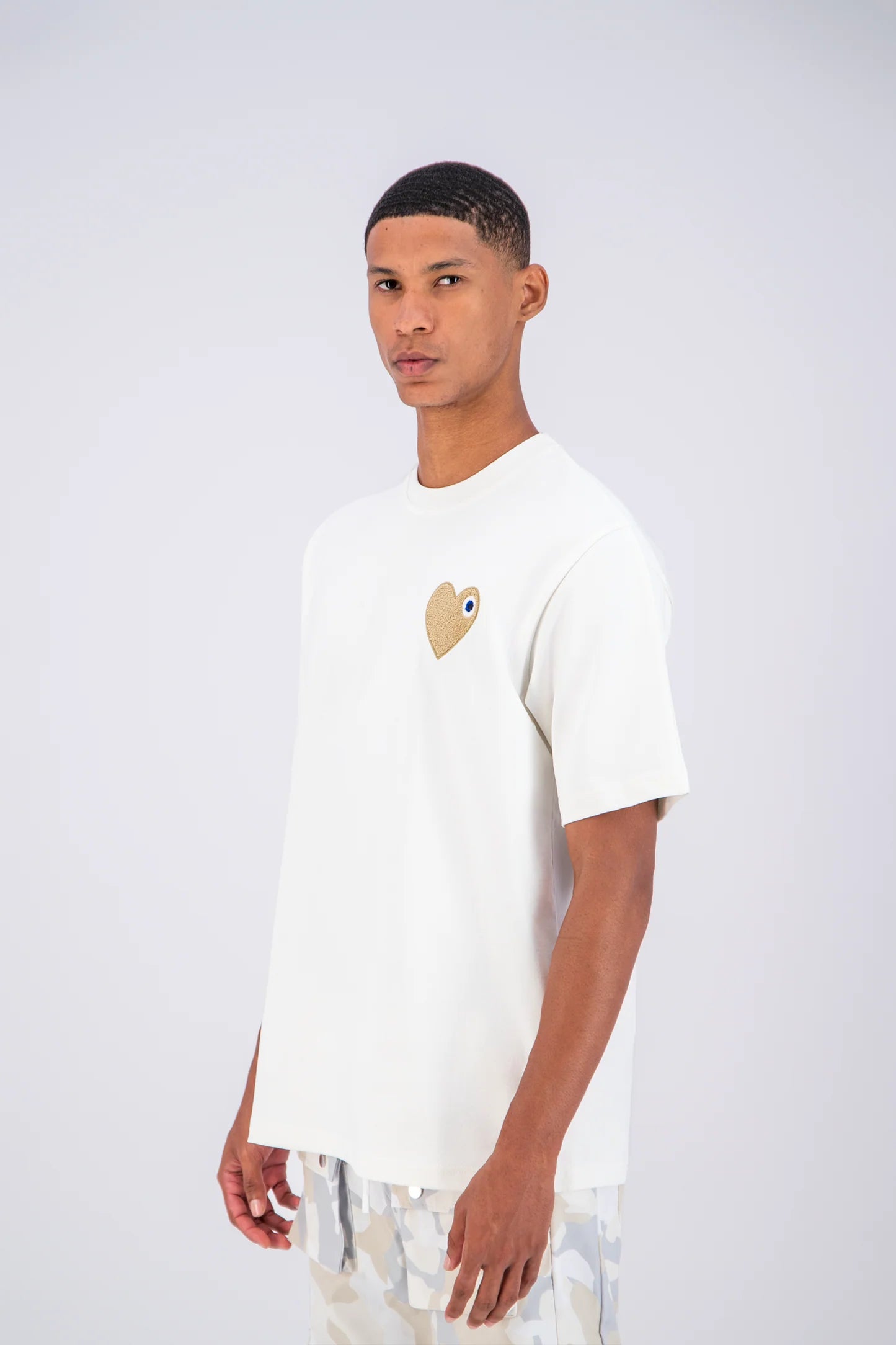 Tee shirt Blanc avec motif Coeur Beige Homme