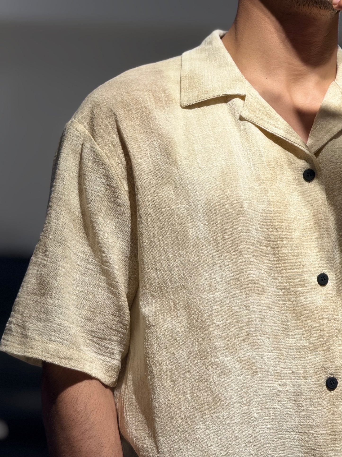 Ensemble Chemise et Short Beige Delavé Lin