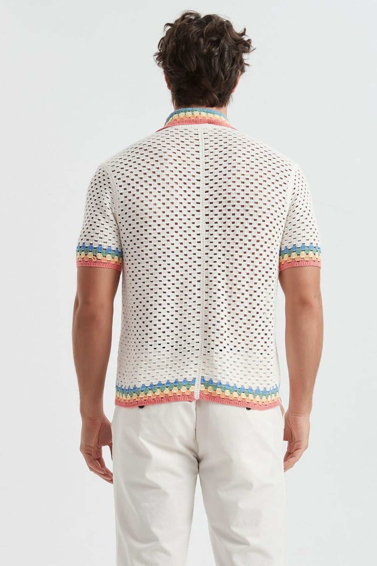 Chemise Crochet Homme Blanc Multi-couleurs