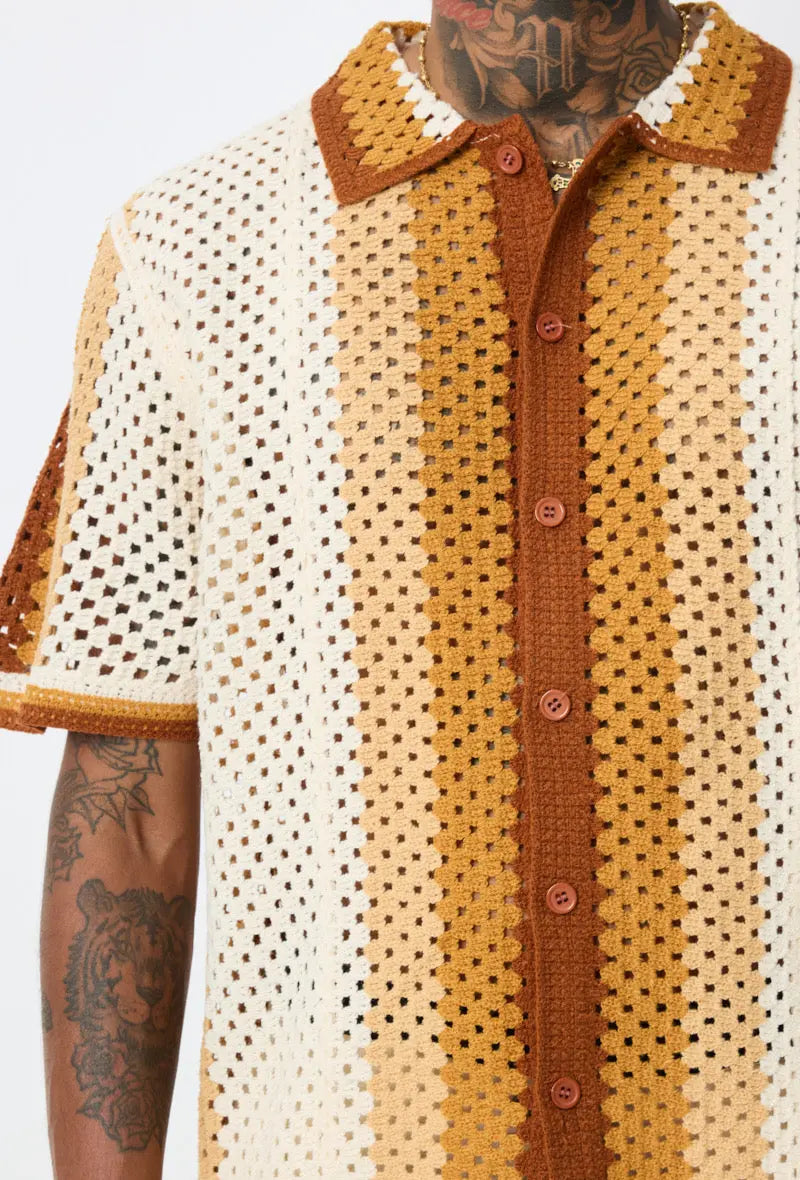 Chemise crochet Beige Camel bonhomme