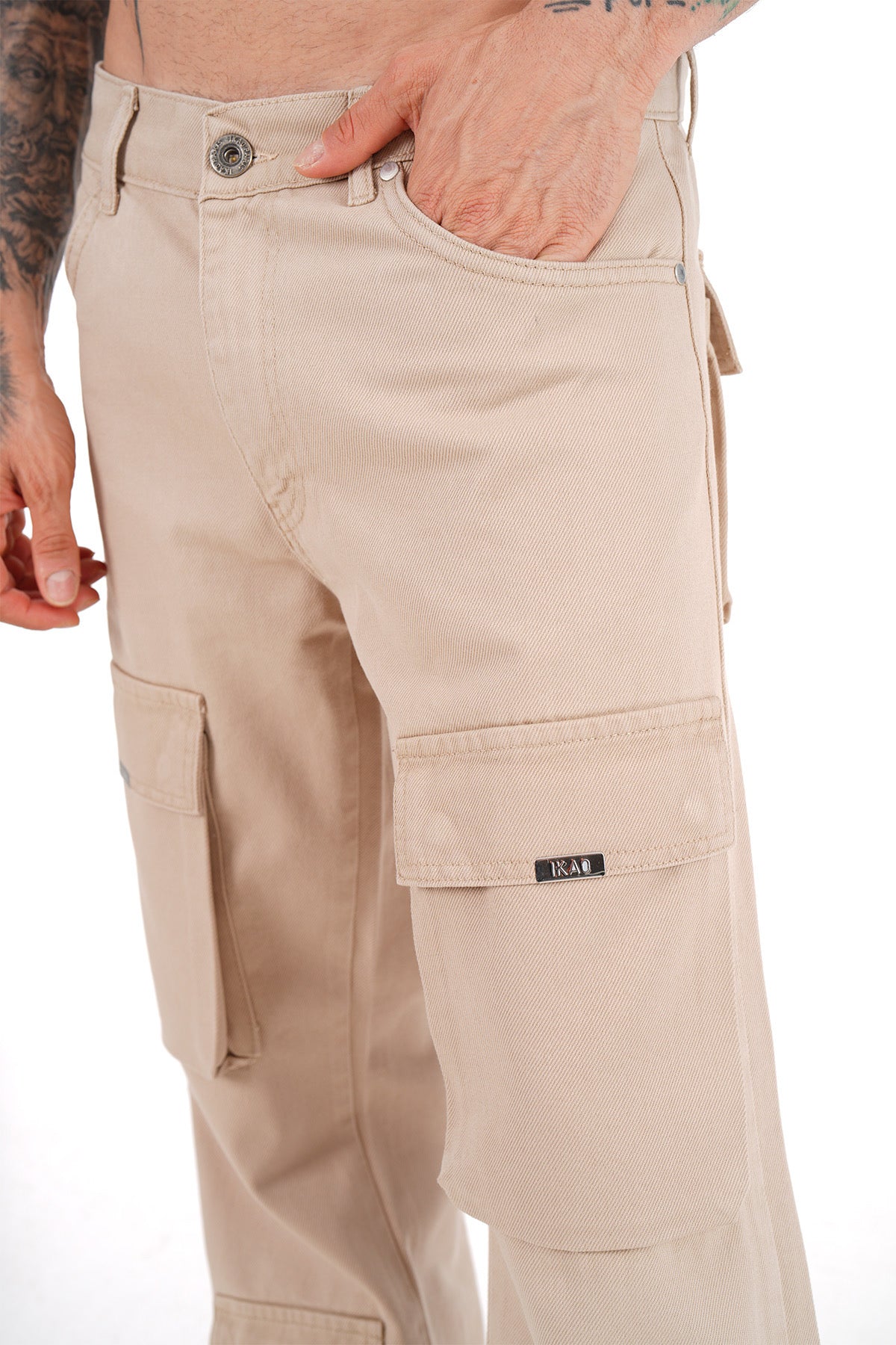 Jeans Beige homme Coupe Large Multipoches