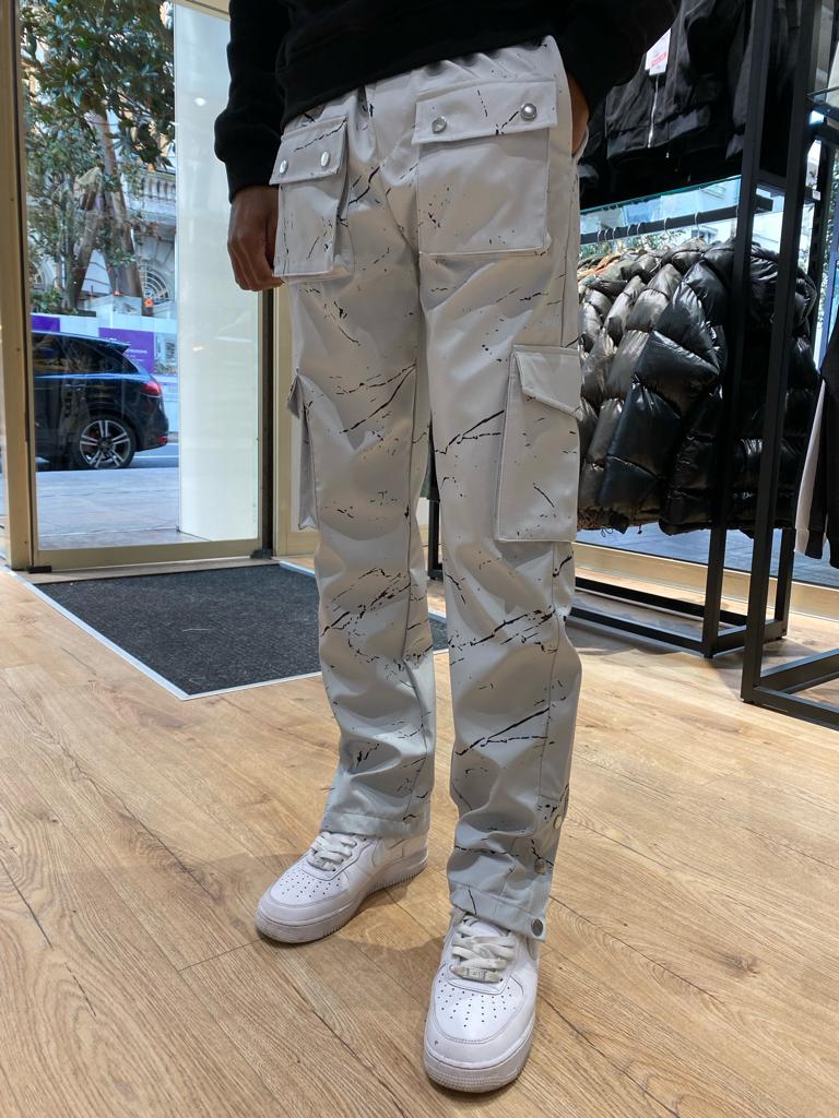 Pantalon Cargo Marbré Blanc Gris Homme