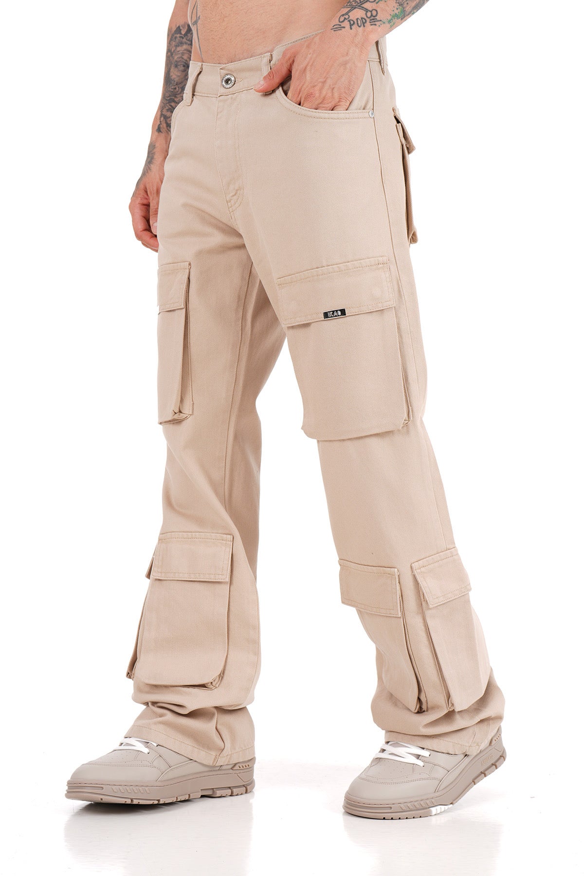 Jeans Beige homme Coupe Large Multipoches