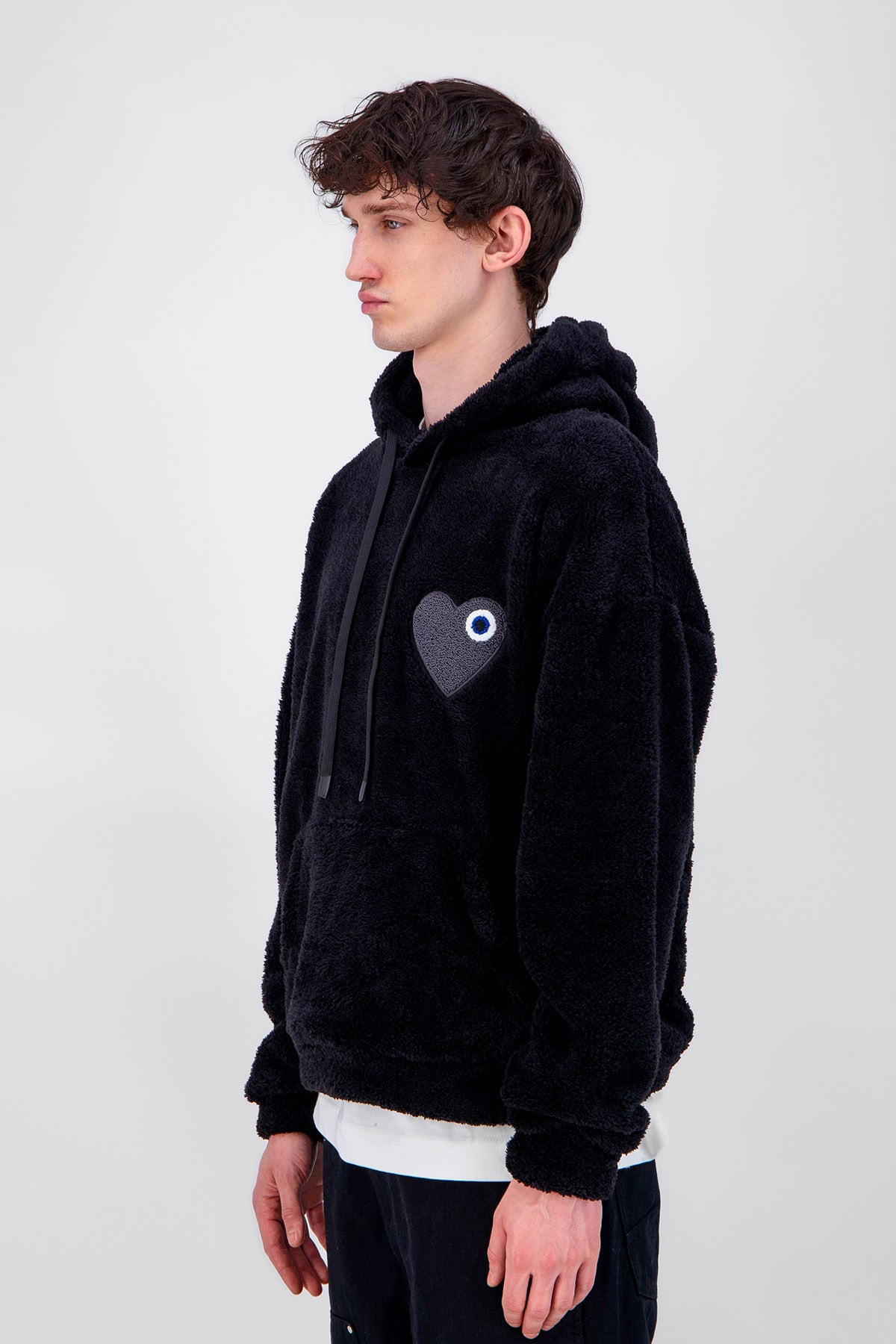 Sweat Moumoute à Capuche Noir Avec Cœur Gris