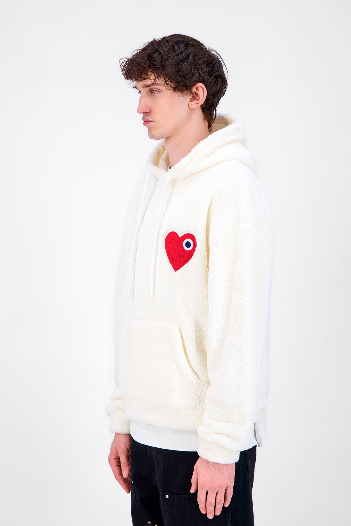Sweat Moumoute à Capuche Blanc Avec Cœur Rouge