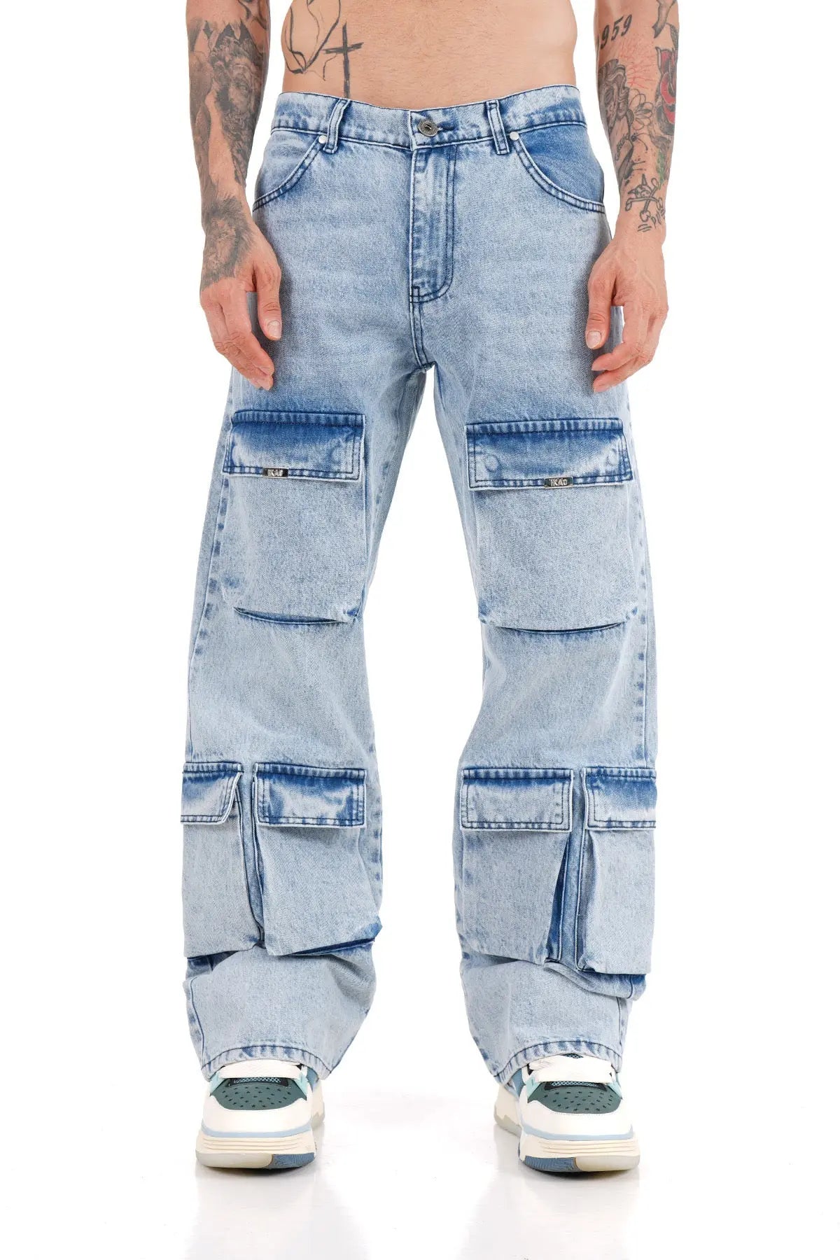 Jeans Bleu homme Coupe Large Multipoches bonhomme