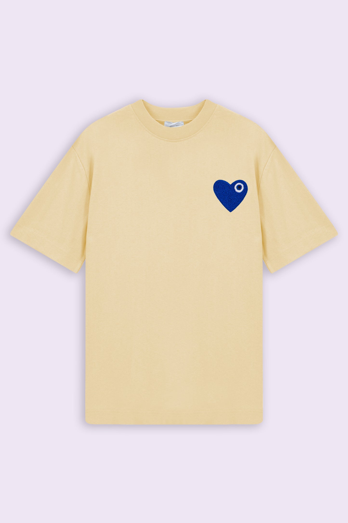 Tee shirt jaune avec motif Coeur bleu royal