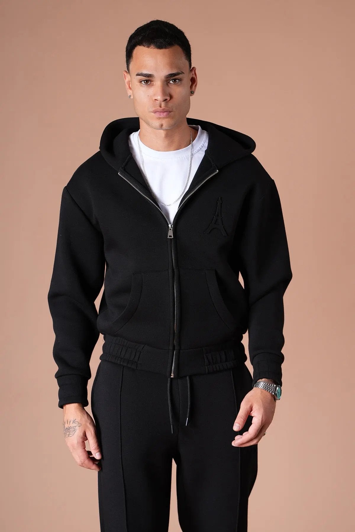 Ensemble Jogging Noir Paris – Hoodie & Pantalon bonhomme