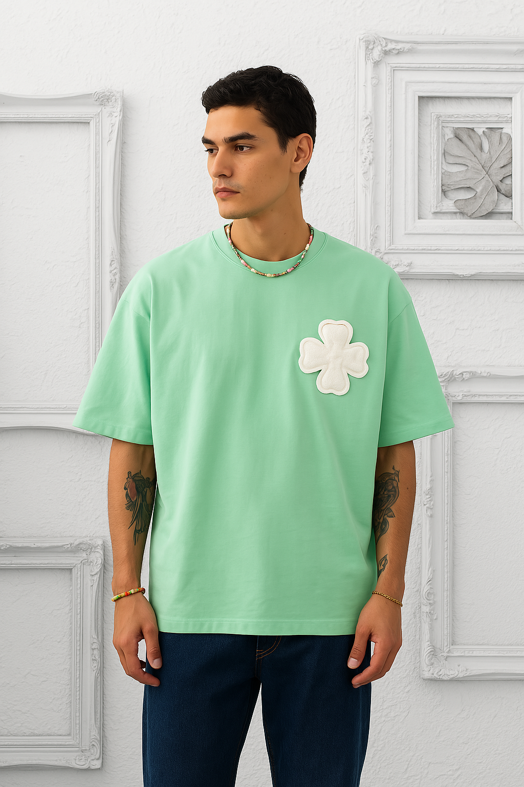 T-shirt Aqua Oversize avec motif floral en couture tricoté