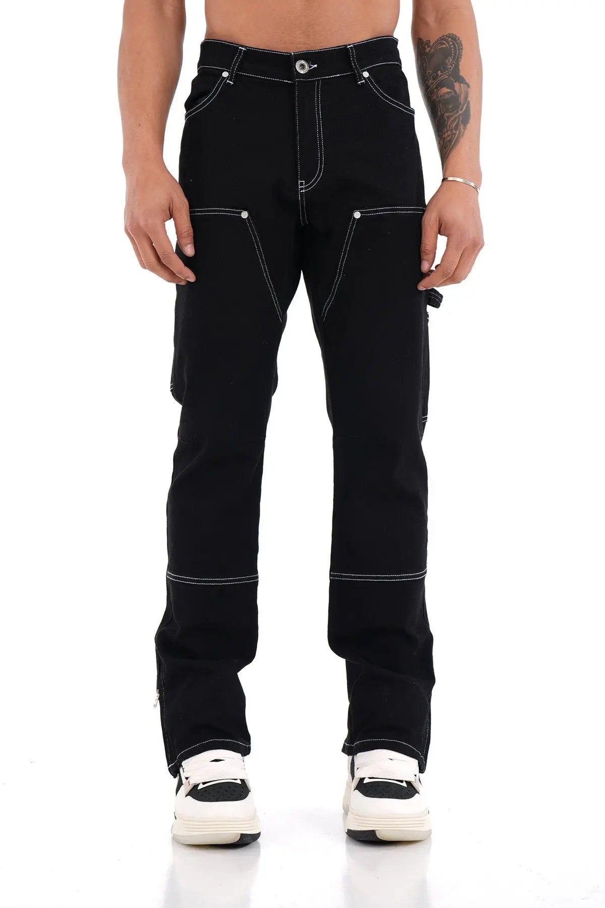 Ensemble Carpenter Noir – Veste à Gros Zip & Jean Flare 100% Coton bonhomme
