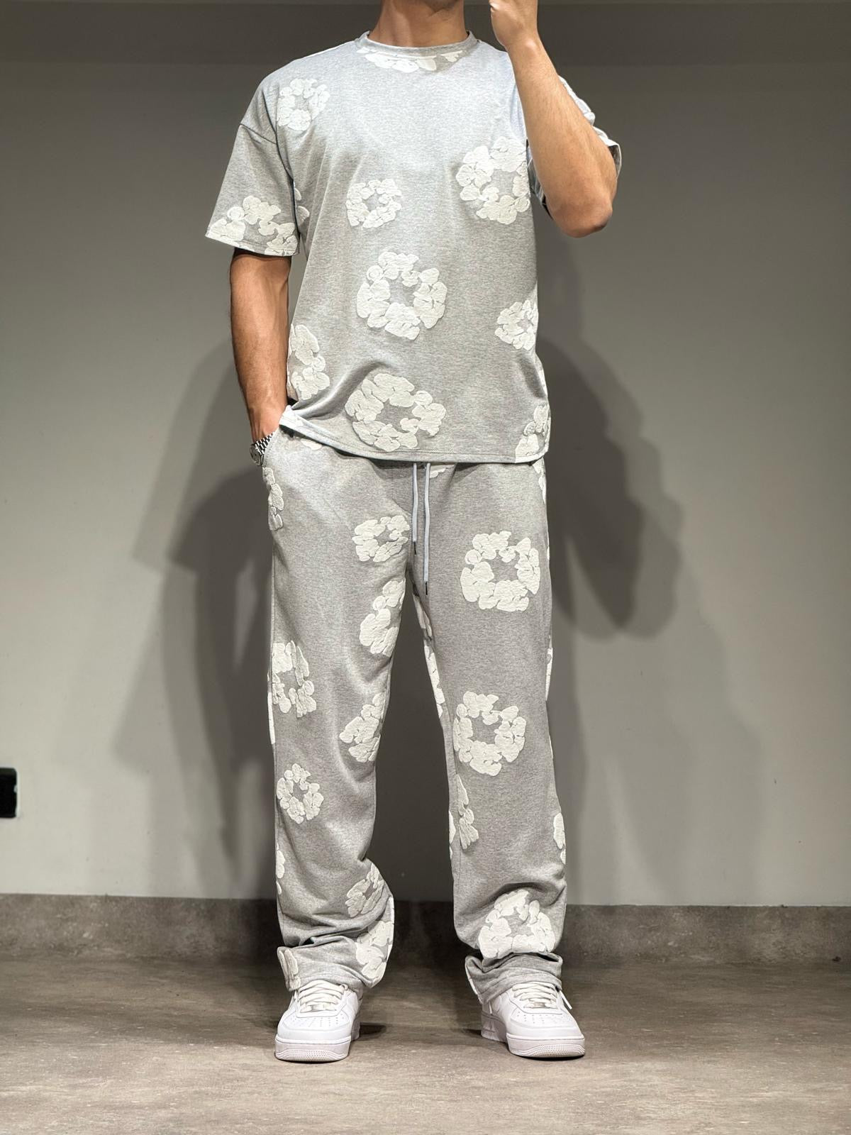 Ensemble Tee-Shirt et Pantalon jogging Fleur Gris chiné