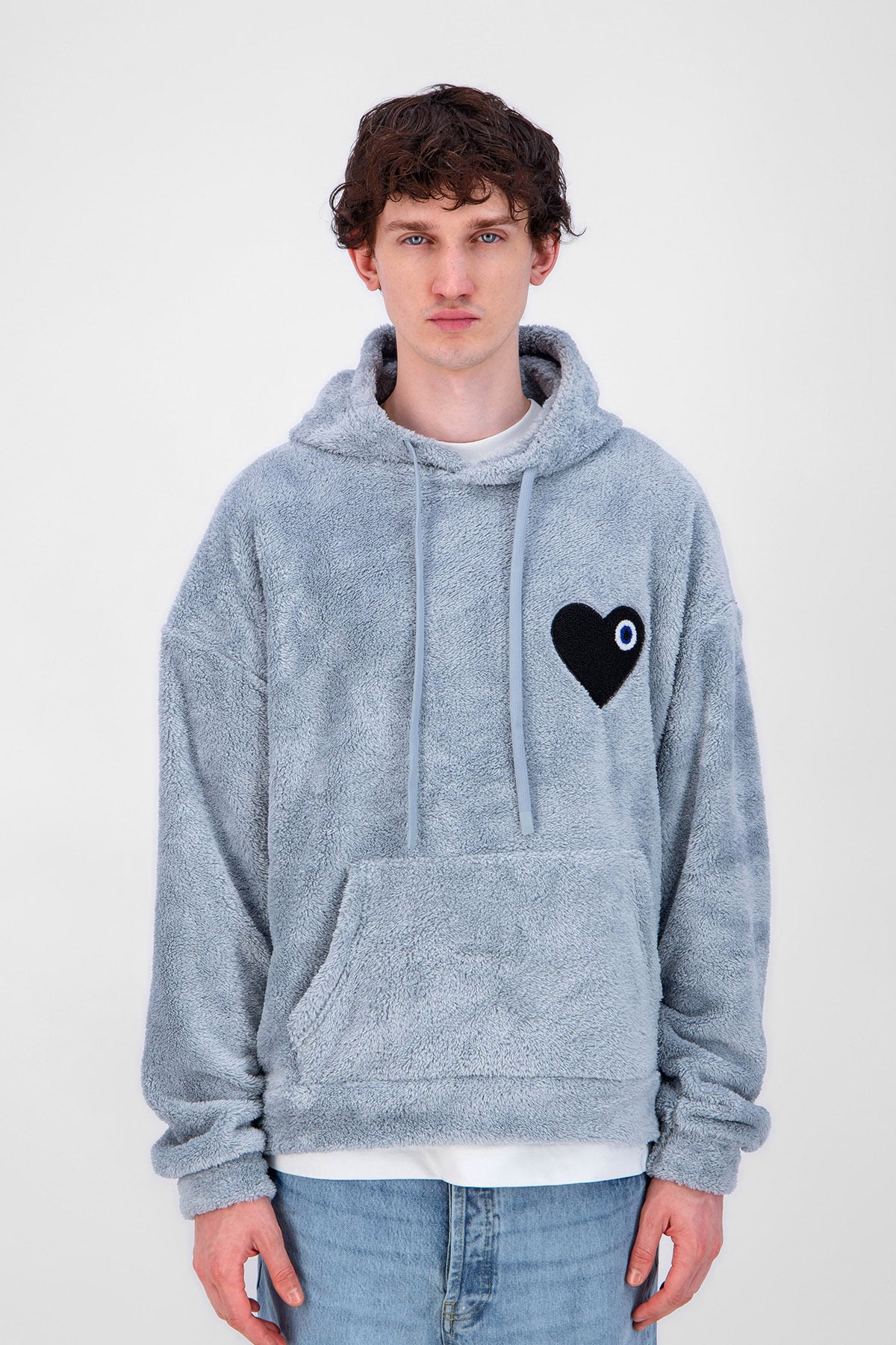 Sweat Moumoute à Capuche Gris Avec Cœur Noir