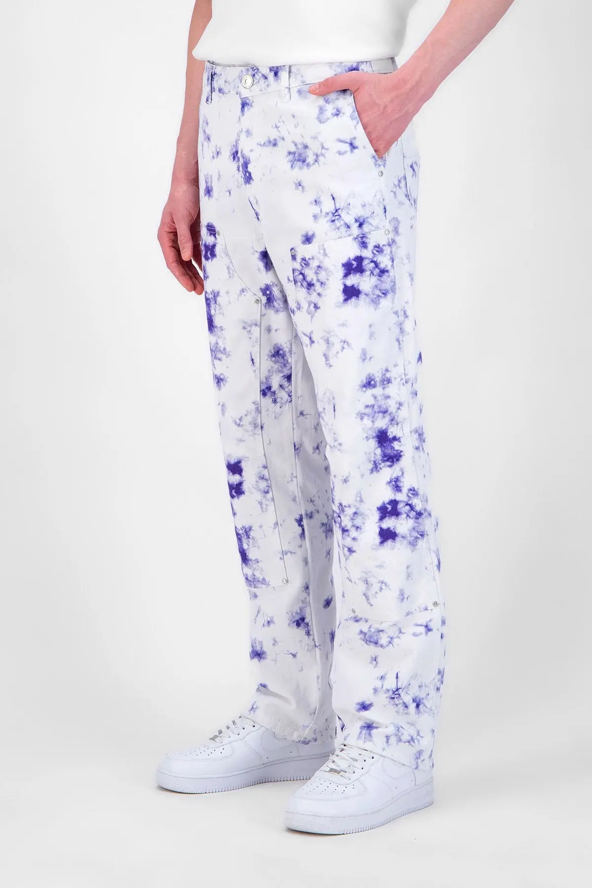 jeans blanc coupe carpenter tye and dye homme bonhomme
