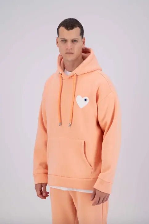 Sweat à Capuche corail avec Motif Cœur blanc Homme - bonhomme