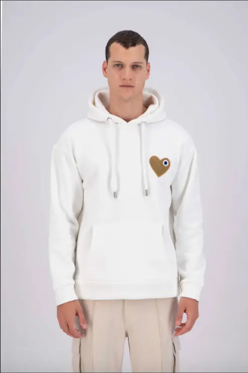 Sweat capuche Blanc avec cœur Beige - bonhomme