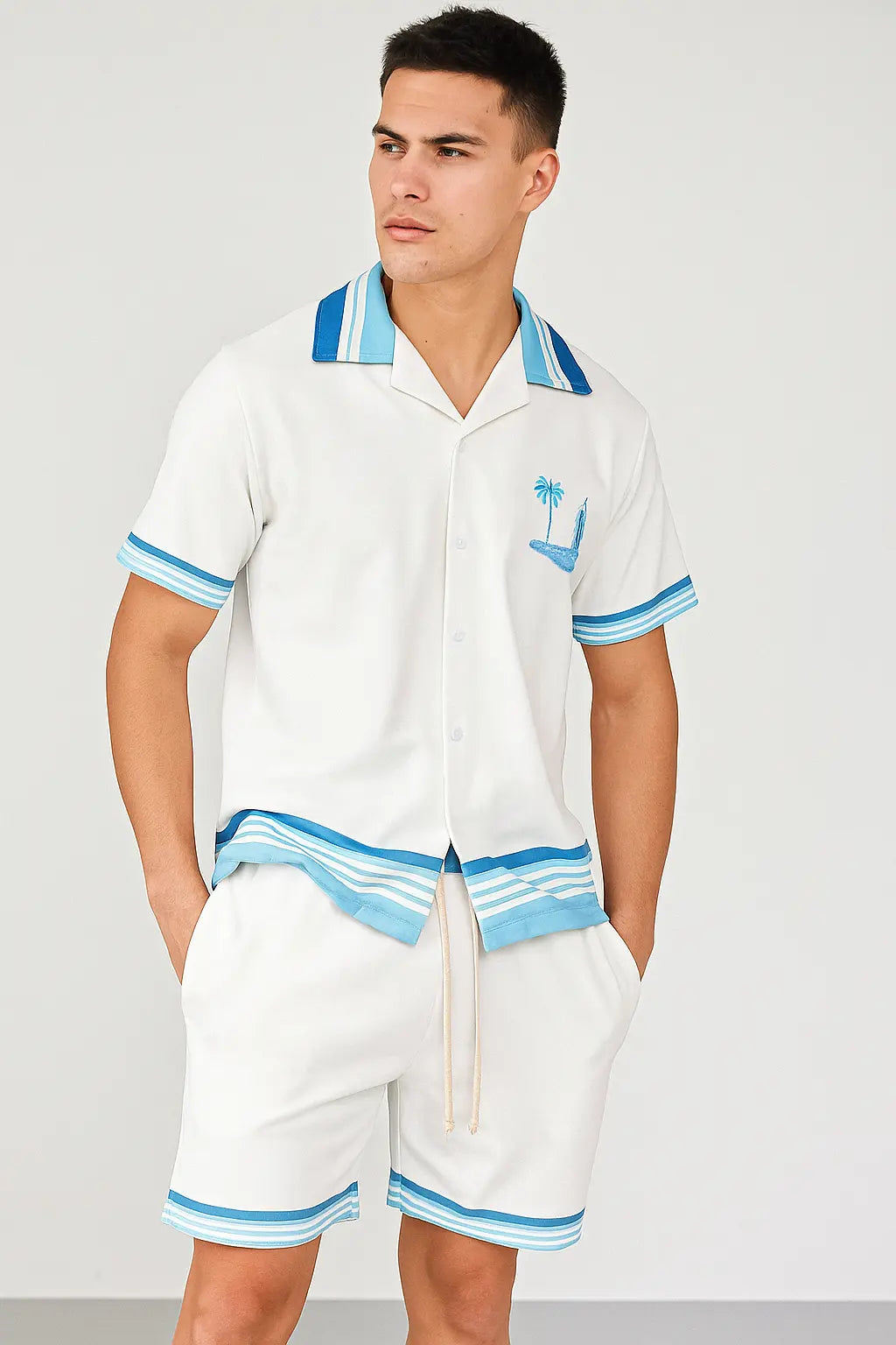 Ensemble Chemise et Short Dubai Blanc bleu bonhomme