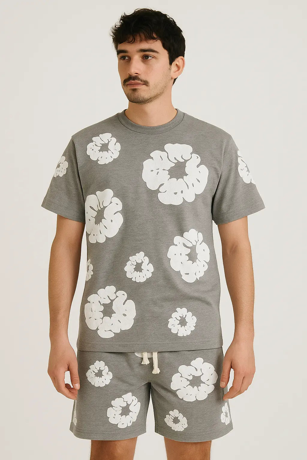 Ensemble Fleur Tee shirt et short Gris et Blanc bonhomme