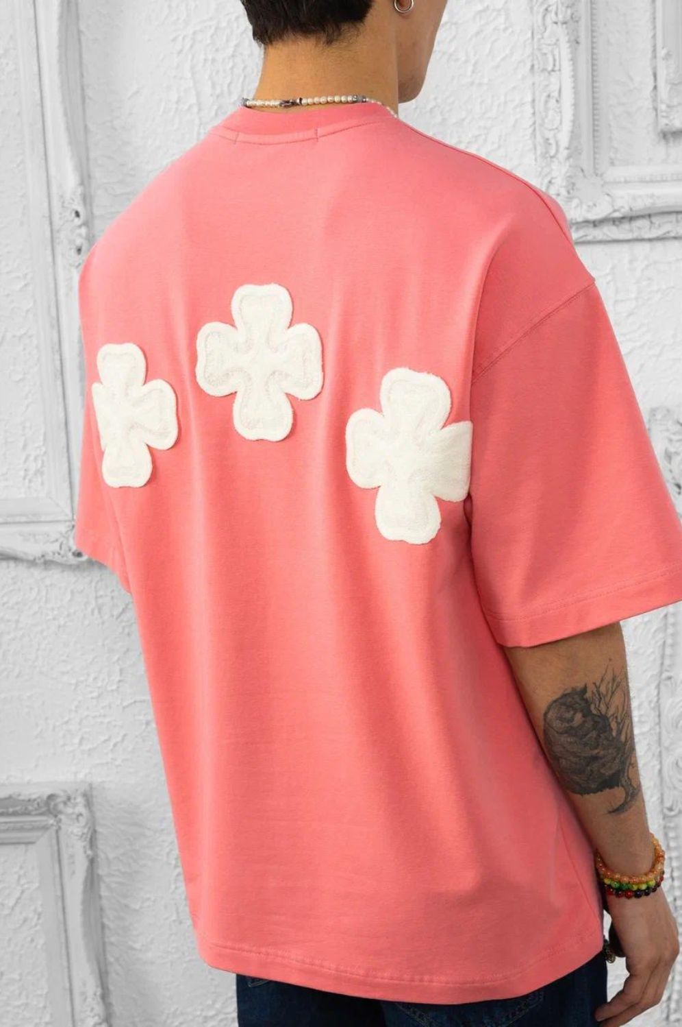 T-shirt Corail Oversize avec motif floral en couture tricoté