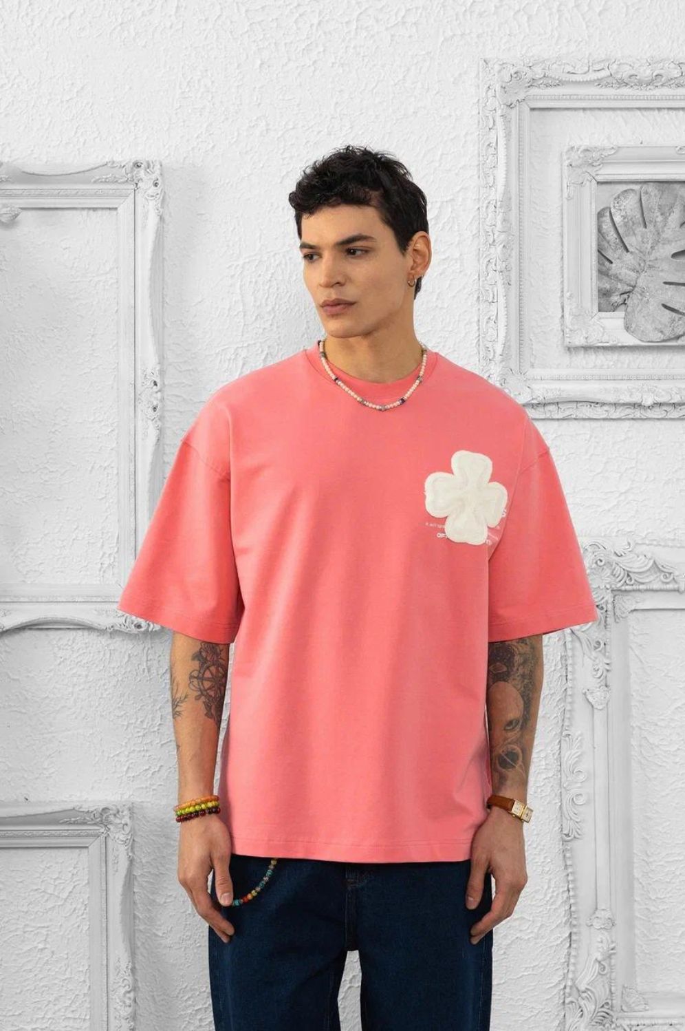 T-shirt Corail Oversize avec motif floral en couture tricoté