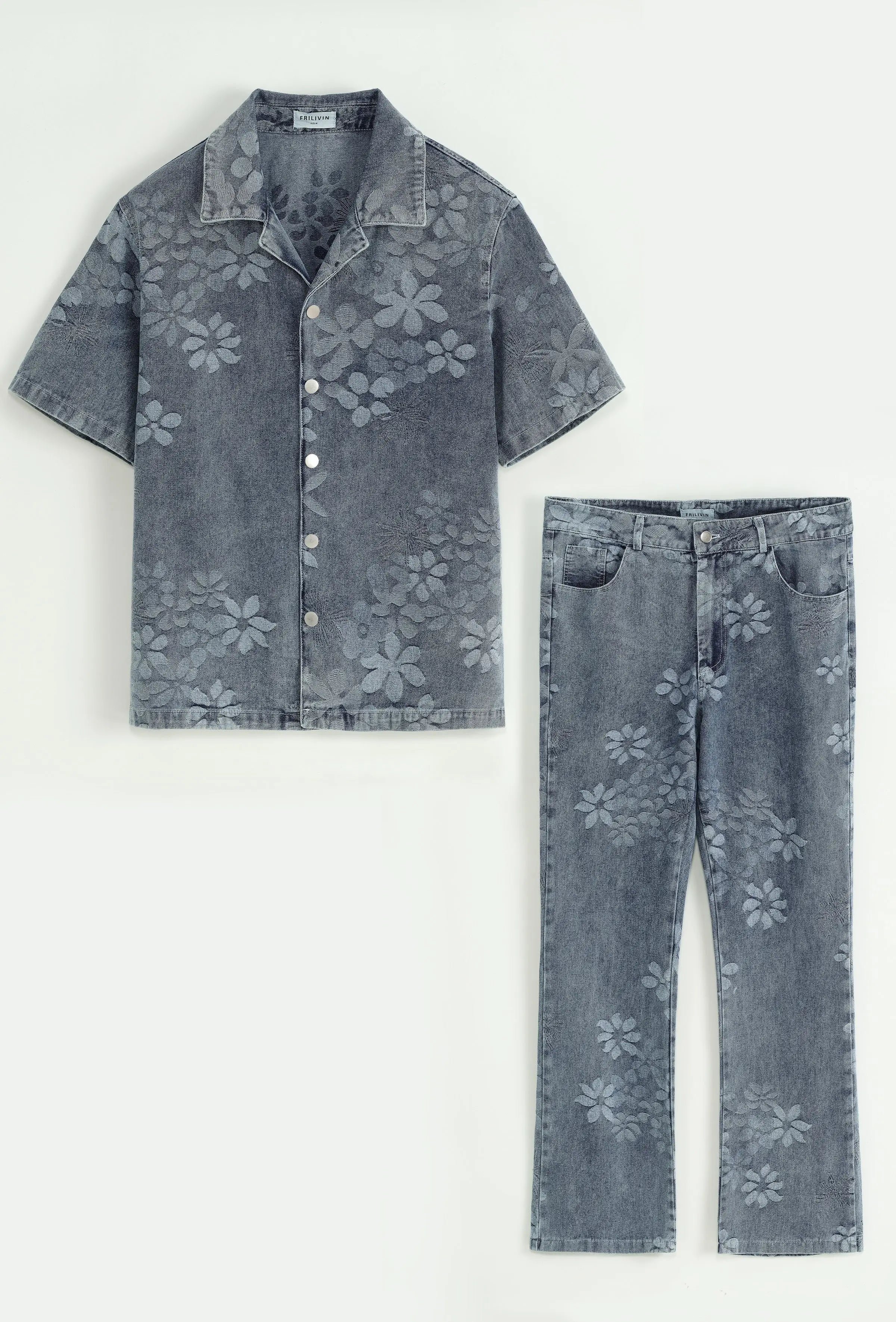 Ensemble En Jeans Denim Bleu Floral bonhomme