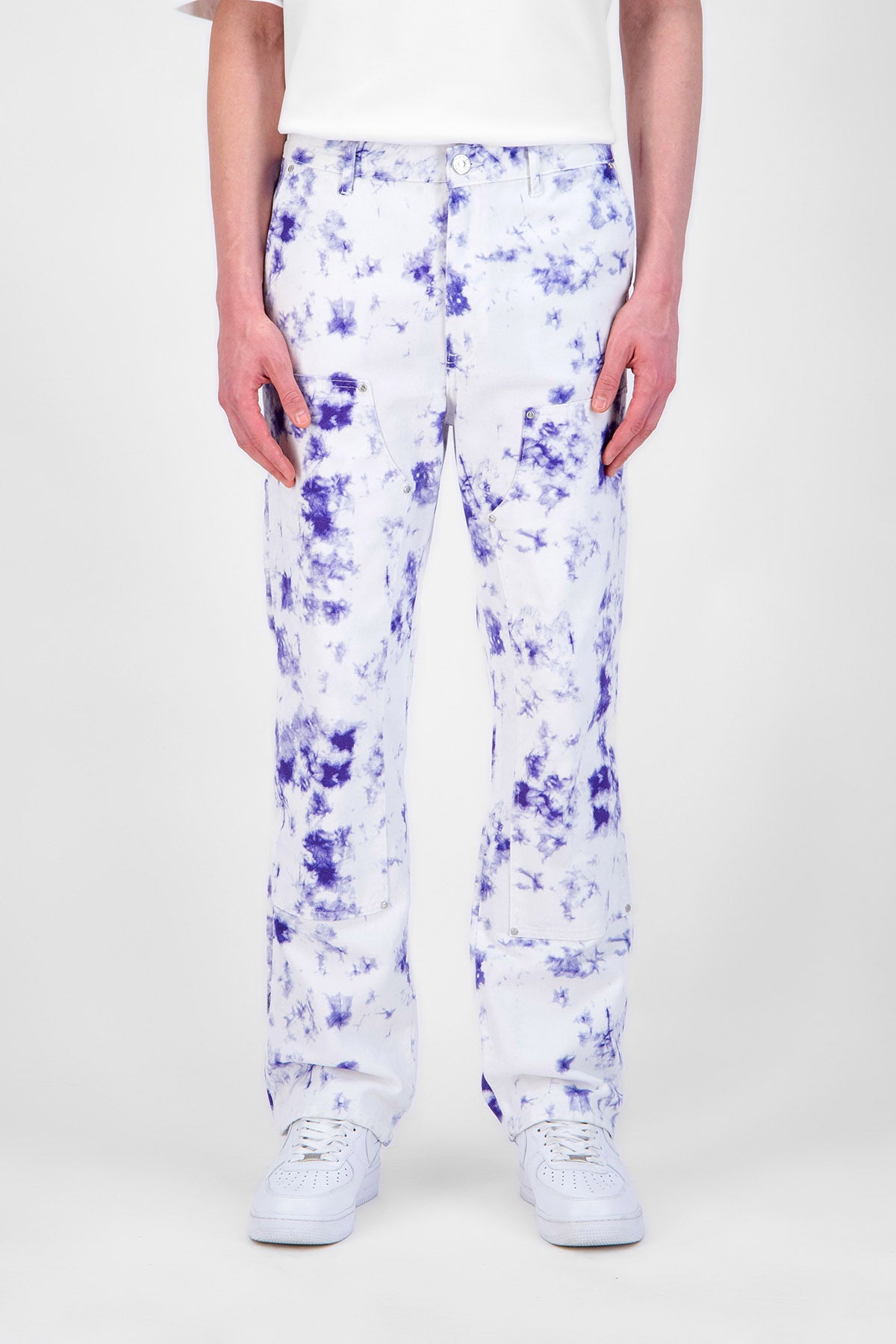 jeans blanc coupe carpenter tye and dye homme