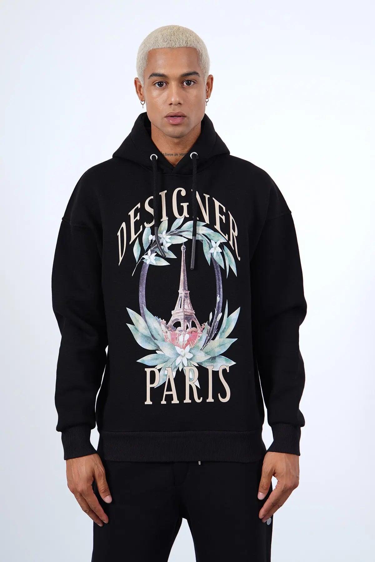 Sweat Capuche Noir Paris Designer bonhomme