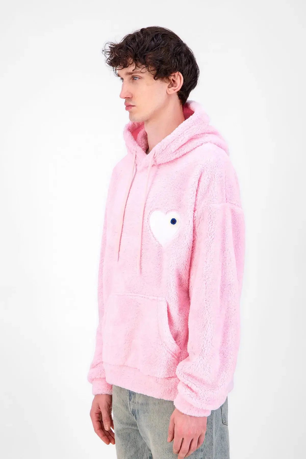 Sweat Moumoute à Capuche Rose Avec Cœur Blanc bonhomme
