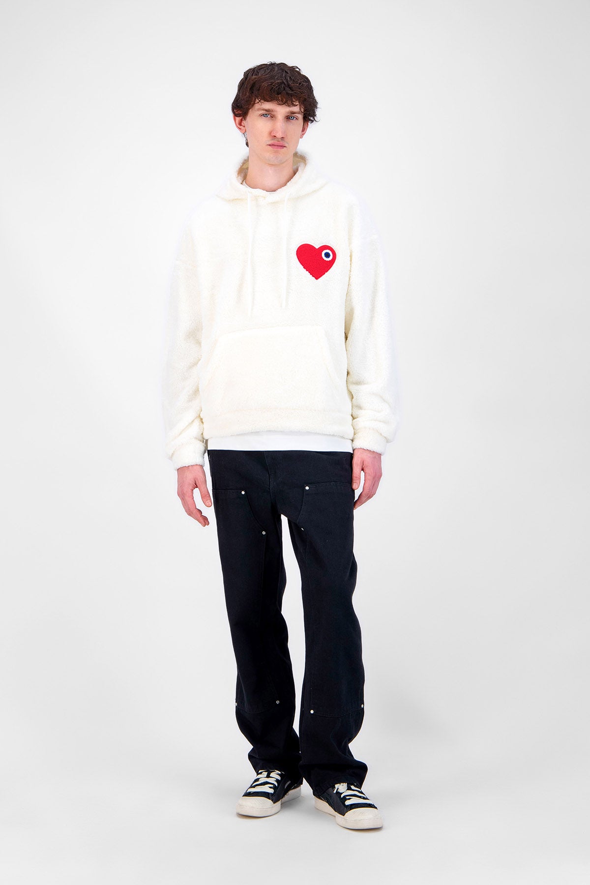 Sweat Moumoute à Capuche Blanc Avec Cœur Rouge