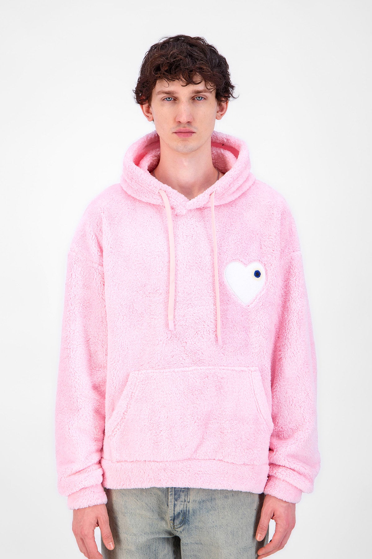 Sweat Moumoute à Capuche Rose Avec Cœur Blanc