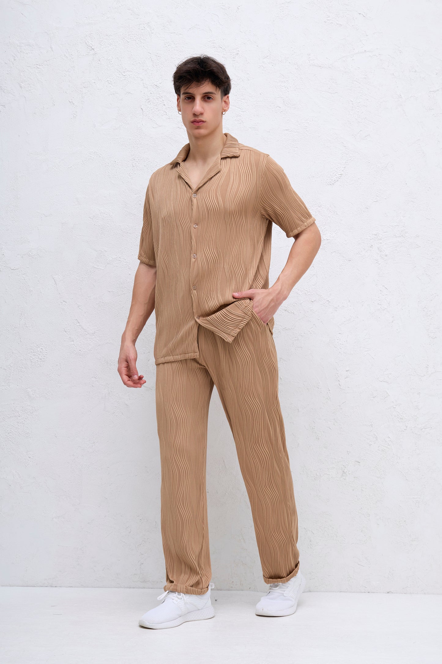 Ensemble Camel ondulé Chemise et Pantalon