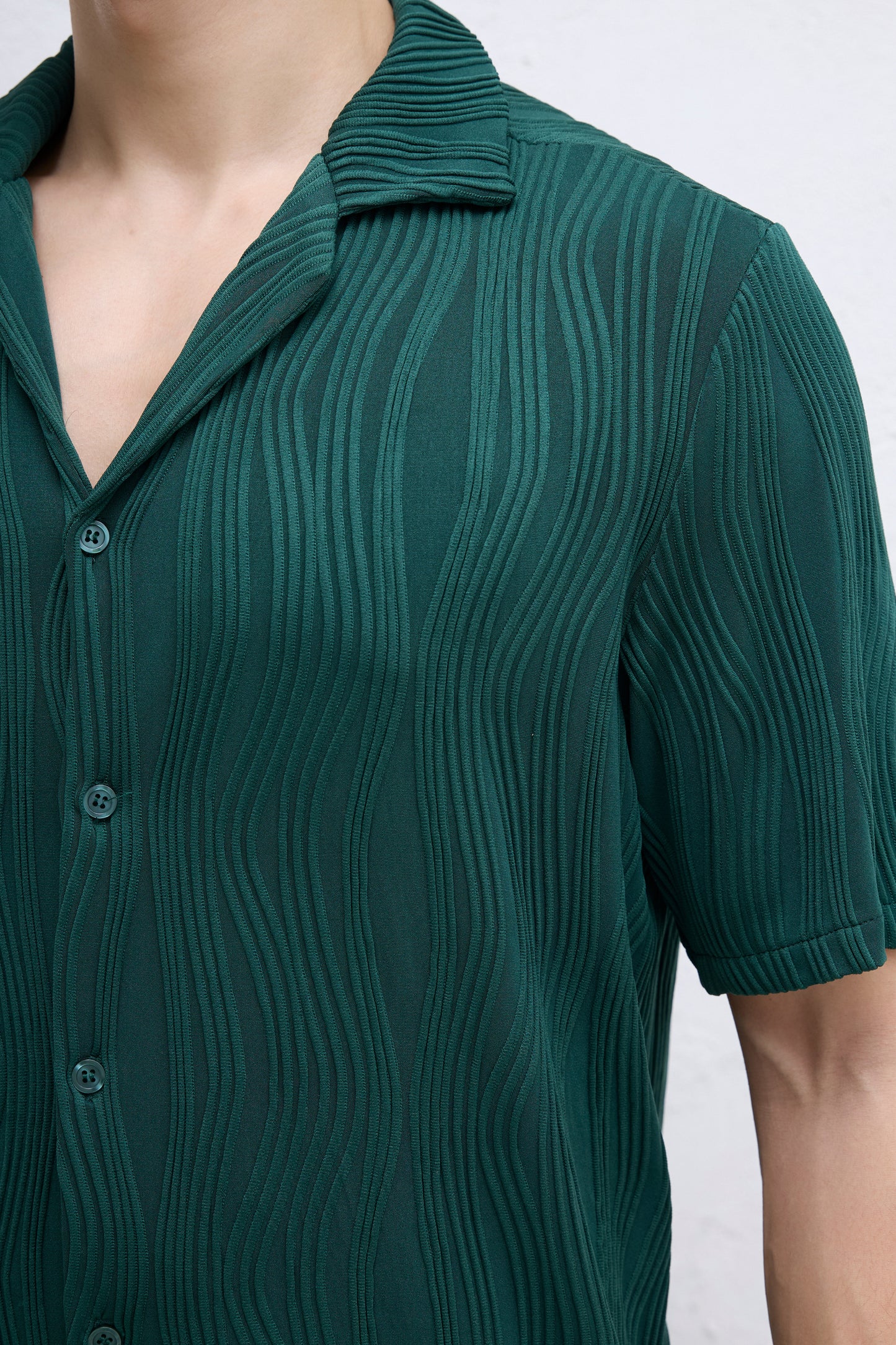 Ensemble Kaki Plissé ondulé Chemise et Pantalon