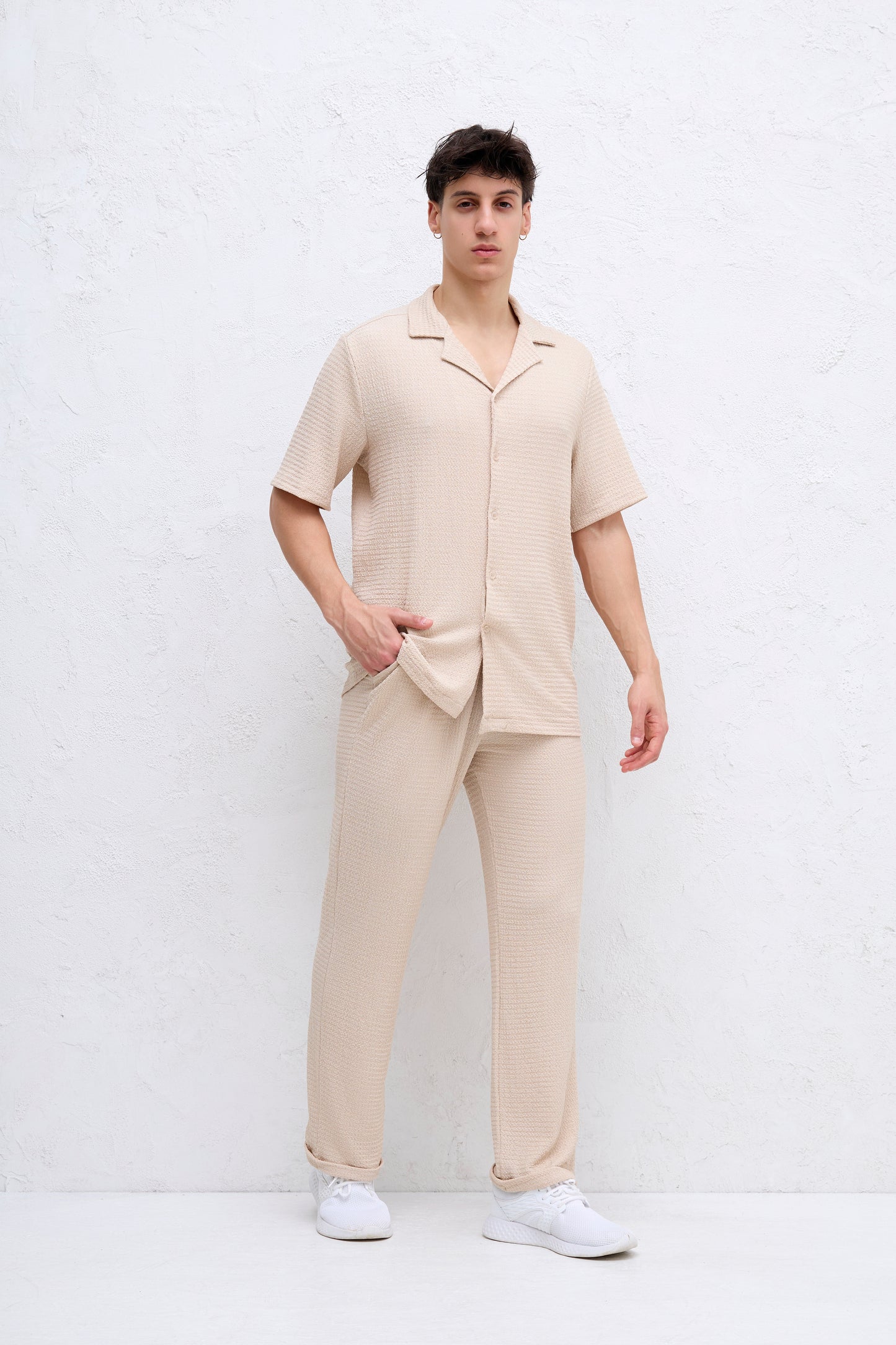 Ensemble Beige Chemise et Pantalon Gauffré