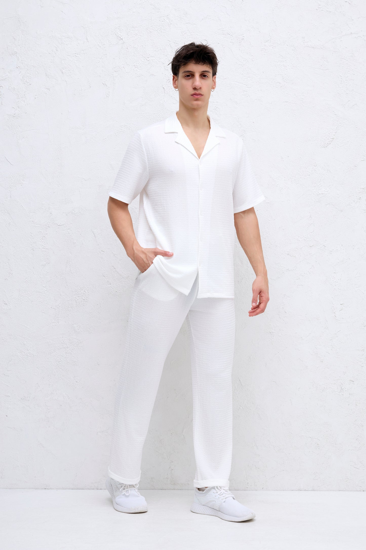 Ensemble Blanc Chemise et Pantalon Gauffré