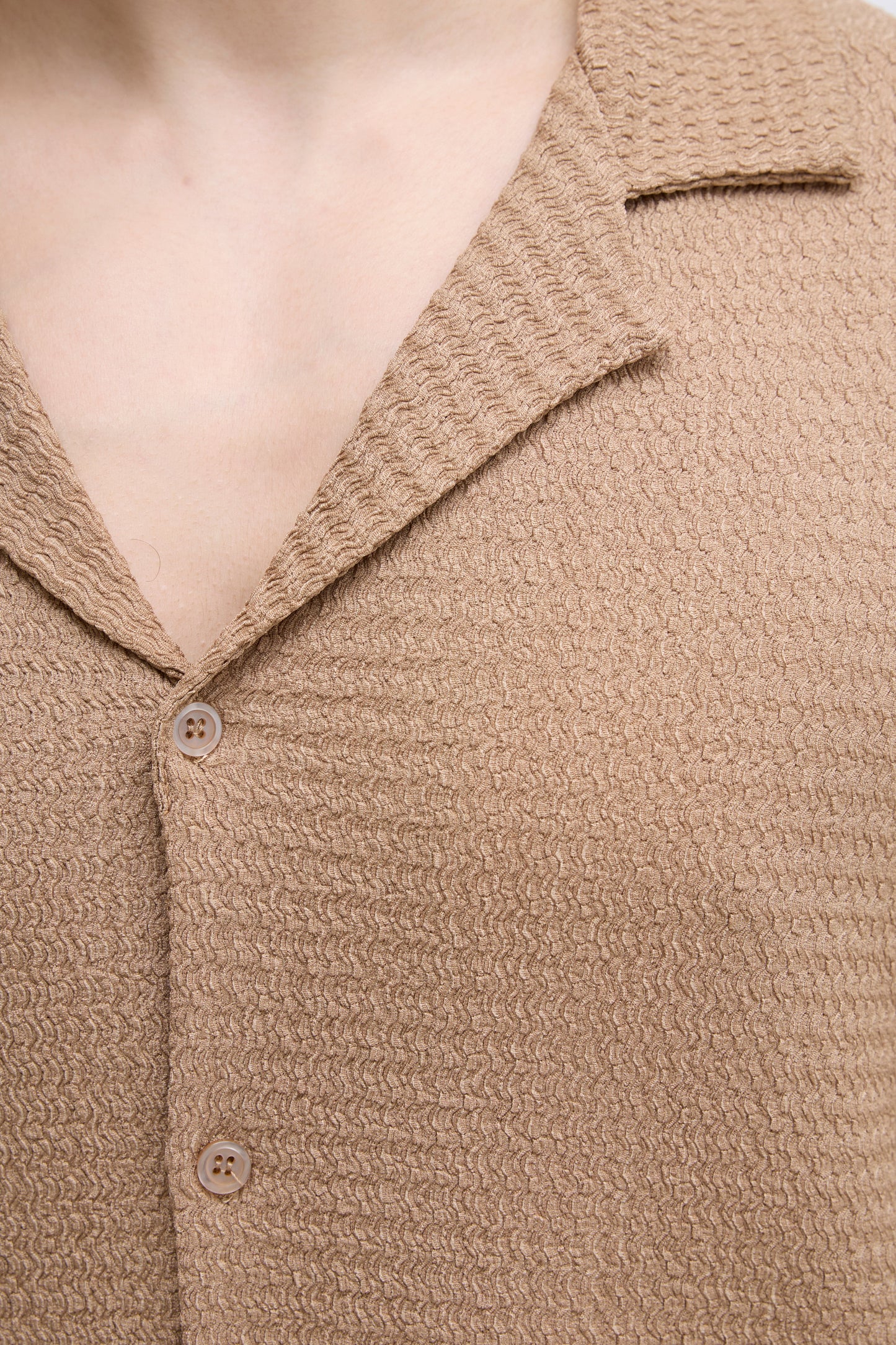 Ensemble Camel Chemise et Pantalon Gauffré