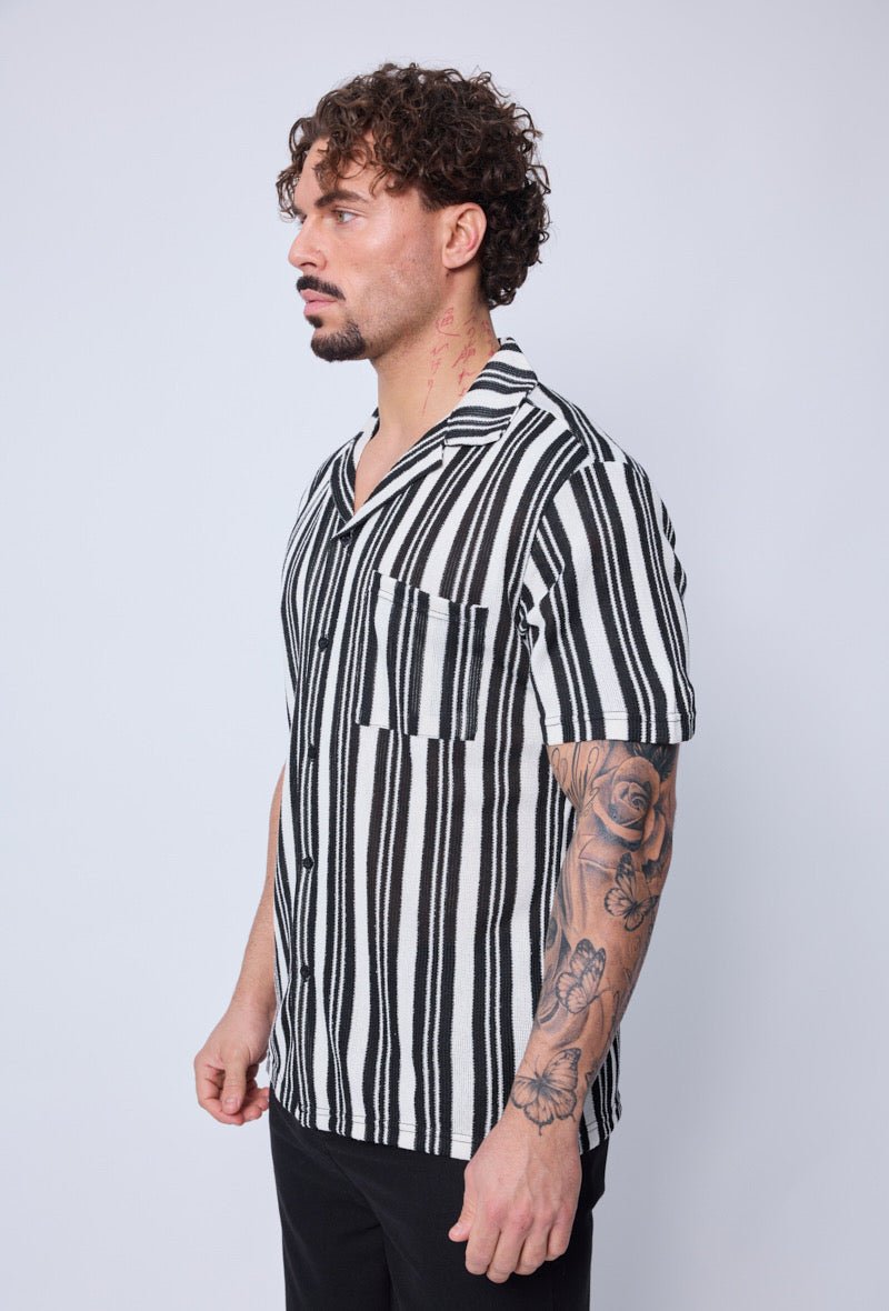 Chemise Crochet Noir et Blanc à Rayure