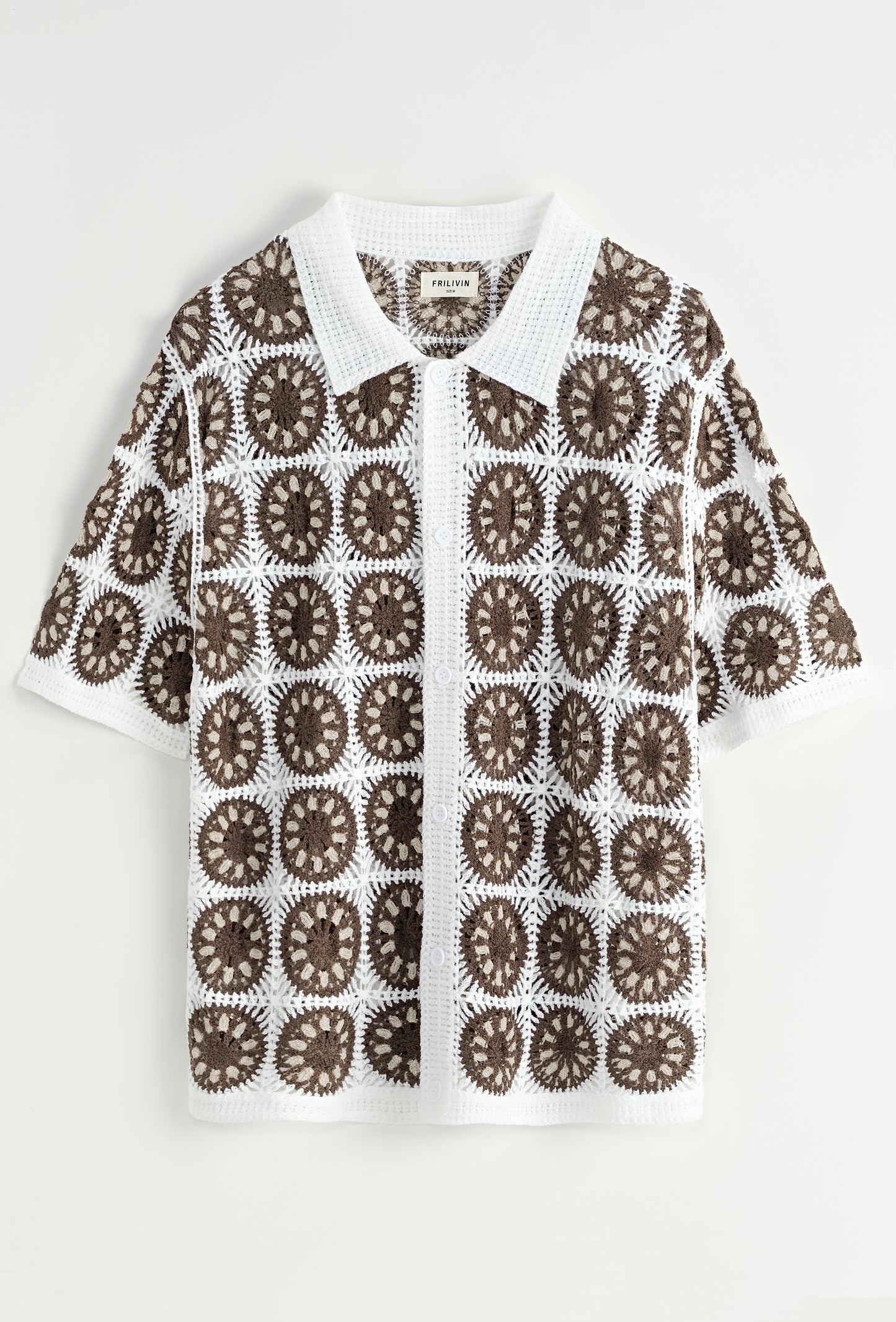 Chemise Crochet Blanc et Marron à Motifs
