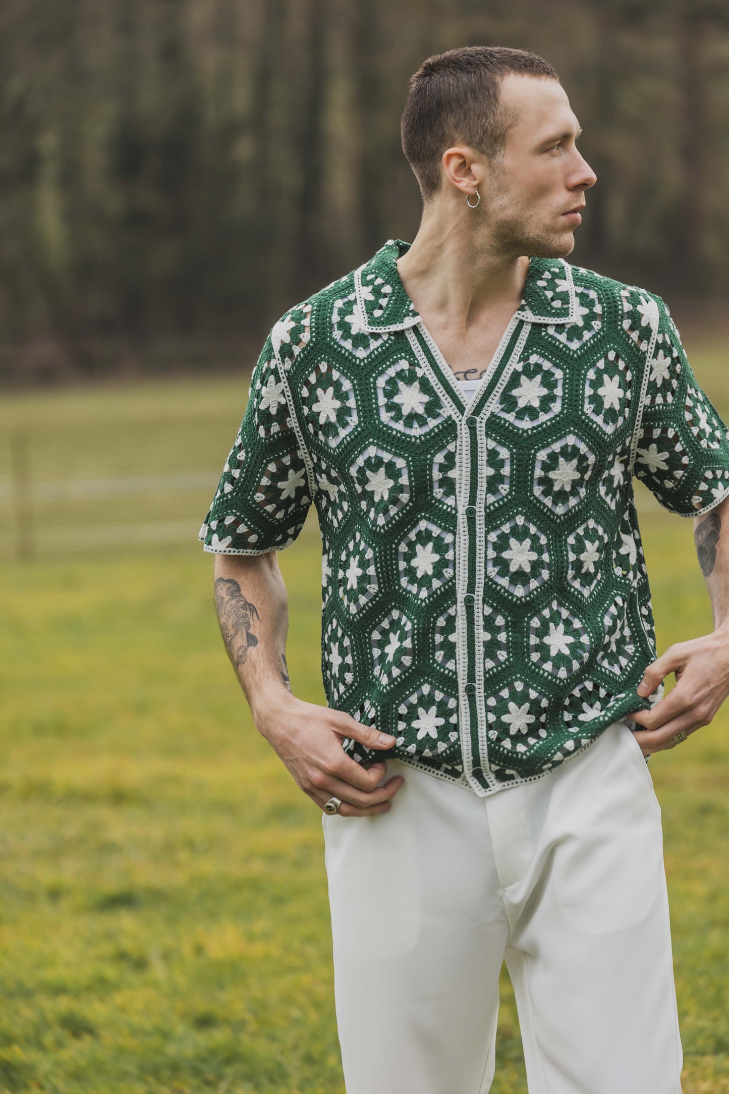 Chemise Crochet Vert à Motifs