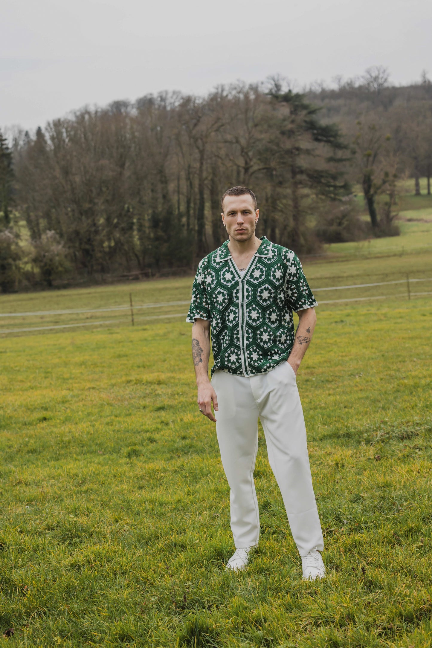 Chemise Crochet Vert à Motifs