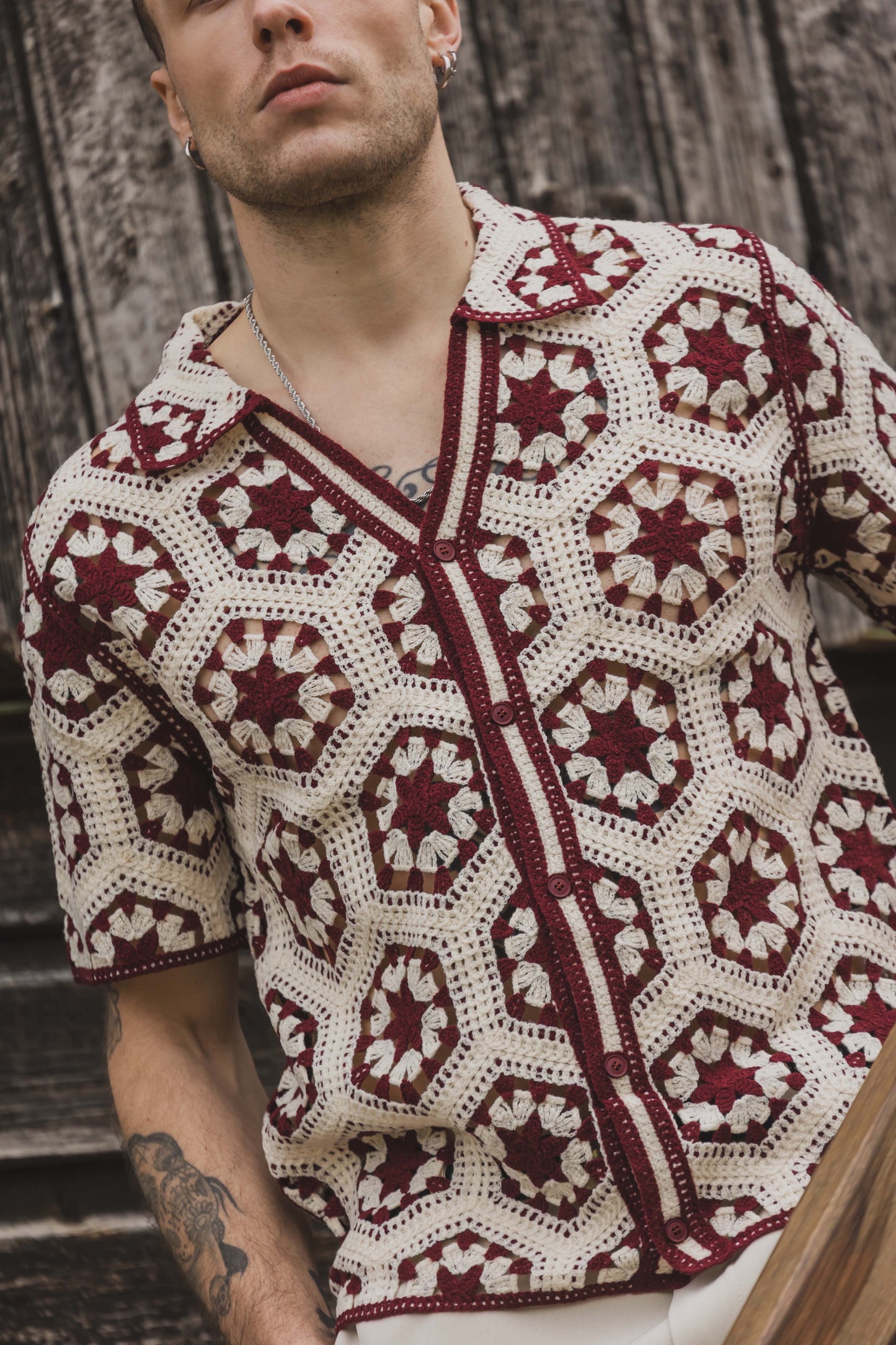 Chemise Crochet Beige à Motifs