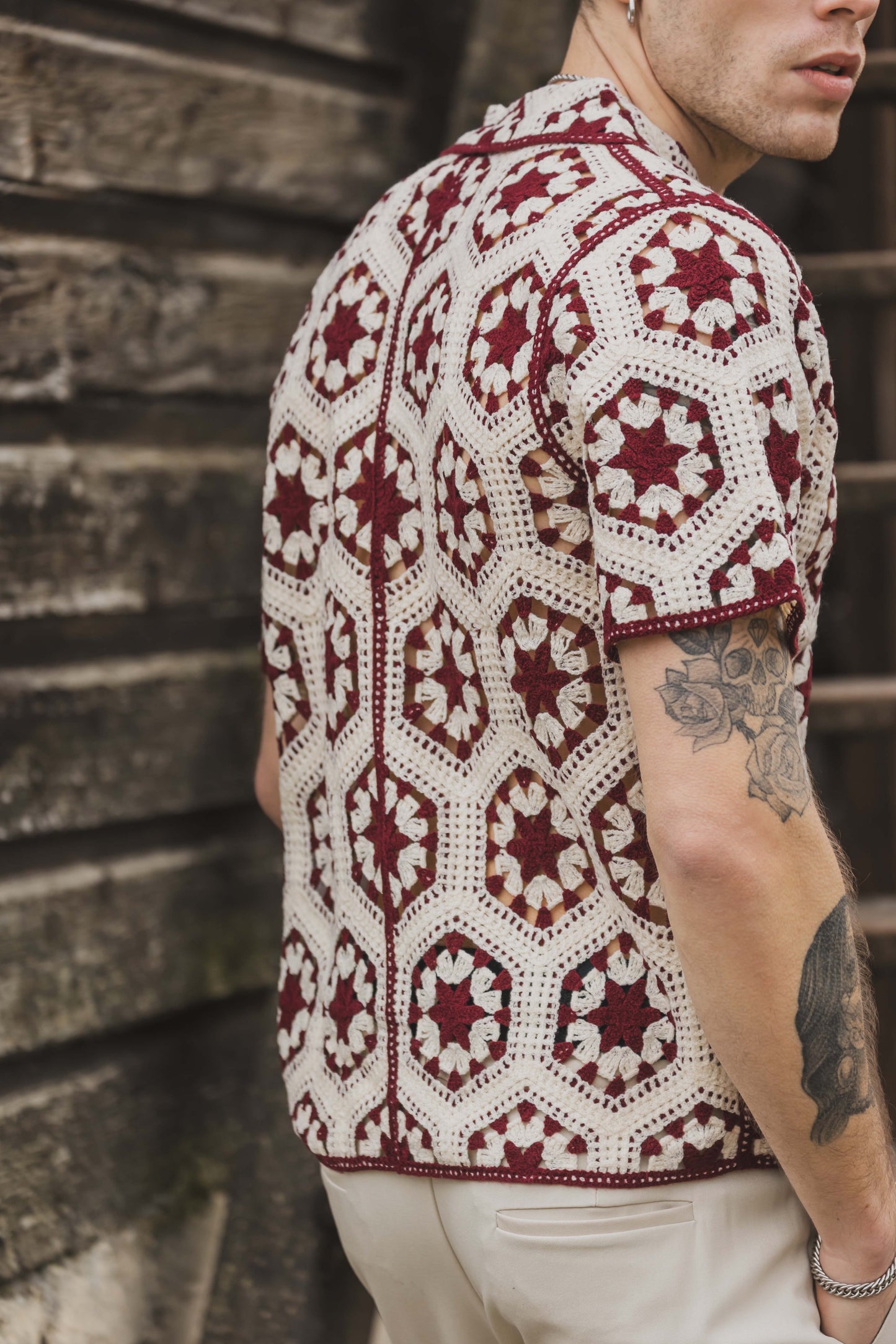 Chemise Crochet Beige à Motifs