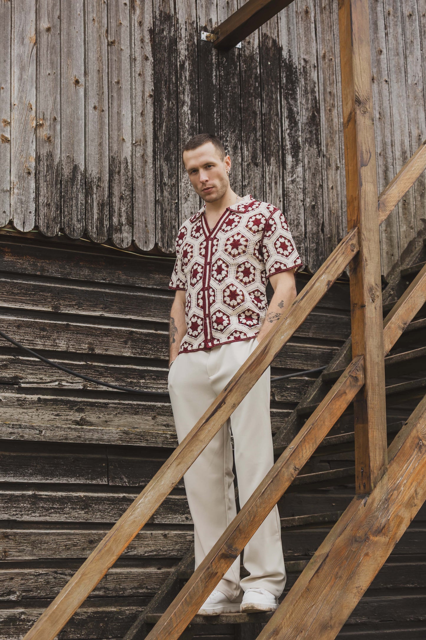 Chemise Crochet Beige à Motifs